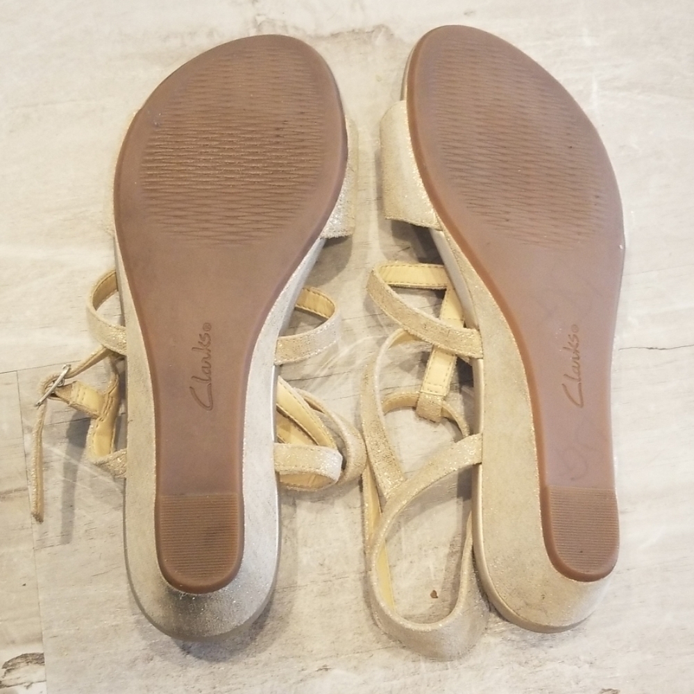 Clarks Gold Gladiator Platform Wedge Sandals - image 8